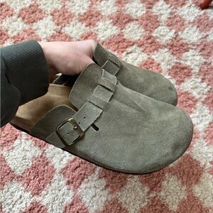 Suede Buckle Slip-On Clogs